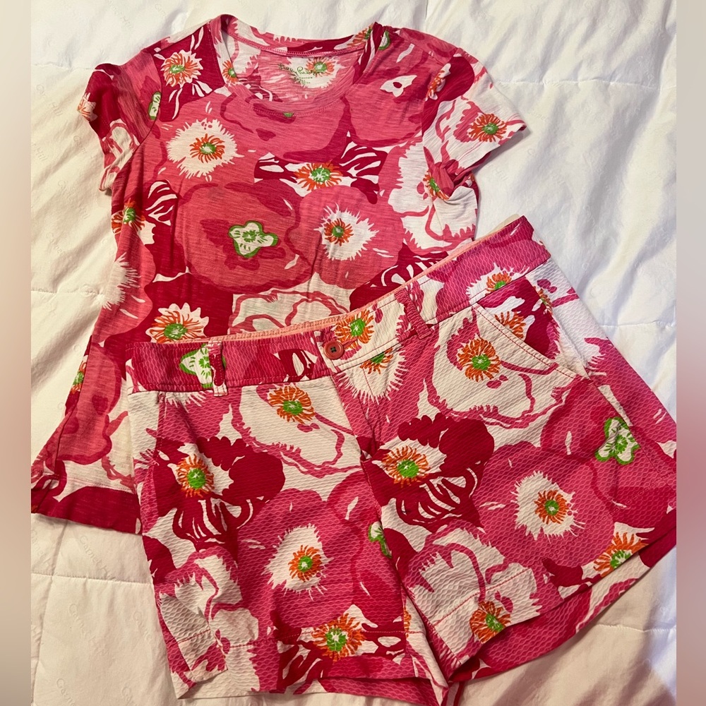 Lilly Pulitzer 100% cotton size 6 shorts & matching 100%  cotton size S tee